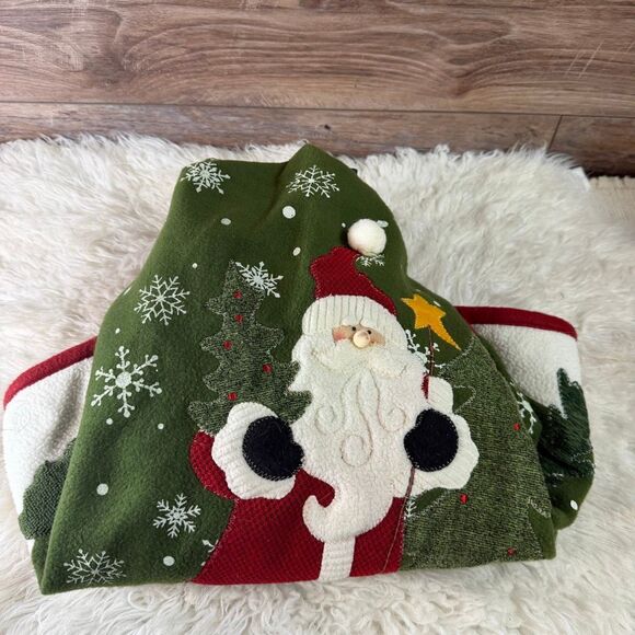 Christmas Tree Skirt Green Snowflake Santa Appliqué Tie Closure 2012 Large - Picture 8 of 9